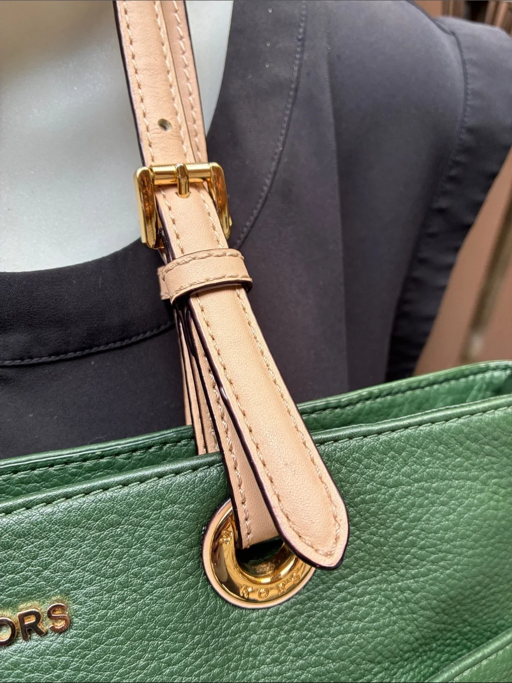 Michael Kors Green Leather Medium Tote with Tan Straps